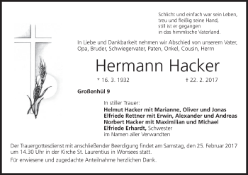 Anzeige von Hermann Hacker von MGO