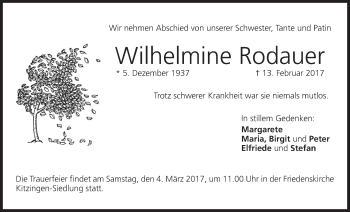 Anzeige von Wilhelmine Rodauer von MGO