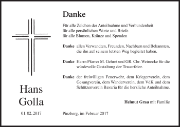 Anzeige von Hans Golla von MGO