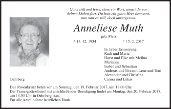 Anzeige von Anneliese Muth von MGO