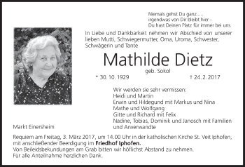 Anzeige von Mathilde Dietz von MGO