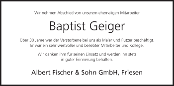 Anzeige von Baptist Geiger von MGO