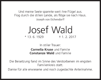 Anzeige von Josef Wald von MGO