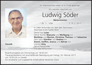 Anzeige von Ludwig Söder von MGO