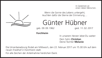 Anzeige von Günter Hübner von MGO