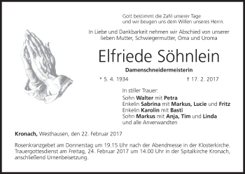 Anzeige von Elfriede Söhnlein von MGO