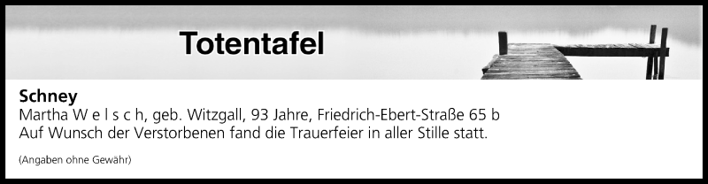  Traueranzeige für Totentafel vom 04.02.2017 vom 04.02.2017 aus MGO