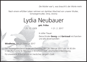Anzeige von Lydia Neubauer von MGO