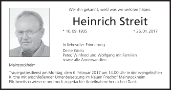 Anzeige von Heinrich Streit von MGO