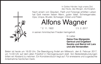 Anzeige von Alfons Wagner von MGO