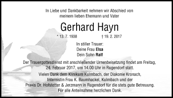 Anzeige von Gerhard Hayn von MGO