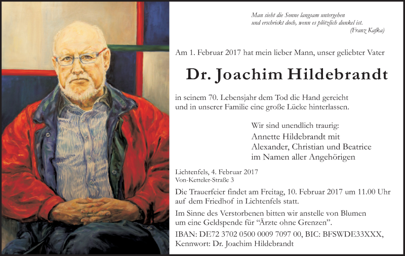  Traueranzeige für Joachim Hildebrandt vom 04.02.2017 aus MGO