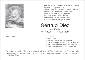 Anzeige von Gertrud Diez von MGO