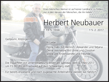 Anzeige von Herbert Neubauer von MGO