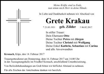 Anzeige von Grete Krakau von MGO