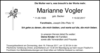 Anzeige von Marianne Vogler von MGO