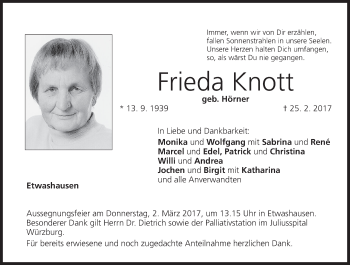 Anzeige von Frieda Knott von MGO