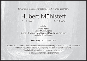 Anzeige von Hubert Mühlsteff von MGO