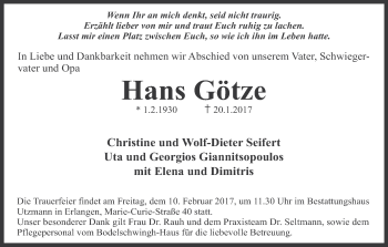 Anzeige von Hans Götze von MGO