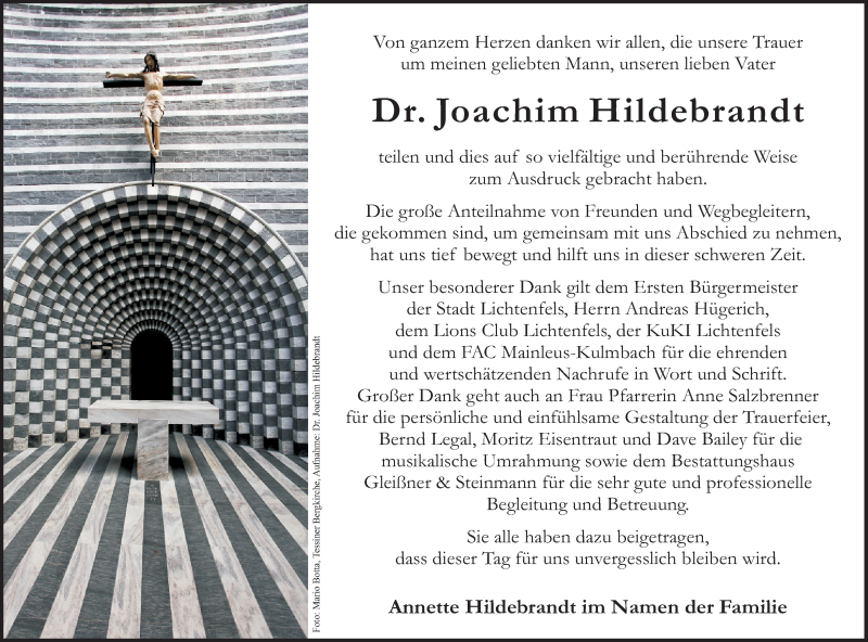  Traueranzeige für Joachim Hildebrandt vom 18.02.2017 aus MGO