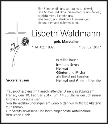 Anzeige von Lisbeth Waldmann von MGO
