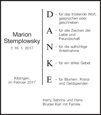 Anzeige von Marion Stemplowsky von MGO