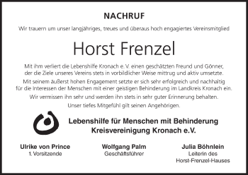 Anzeige von Horst Frenzel von MGO