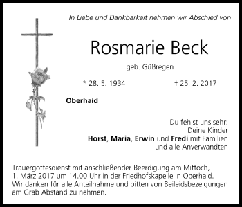 Anzeige von Rosmarie Beck von MGO
