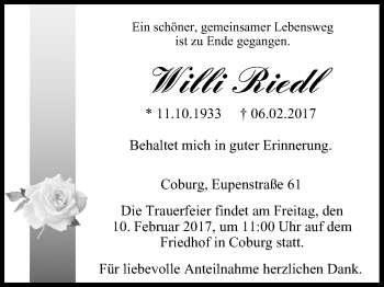 Anzeige von Willi Riedl von MGO