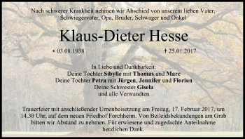 Anzeige von Klaus-Dieter Hesse von MGO