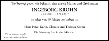 Anzeige von Ingeborg Krohn von MGO