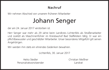 Anzeige von Johann Senger von MGO