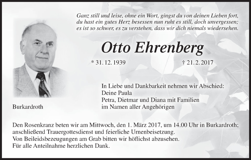  Traueranzeige für Otto Ehrenberg vom 25.02.2017 aus MGO