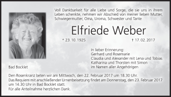 Anzeige von Elfriede Weber von MGO