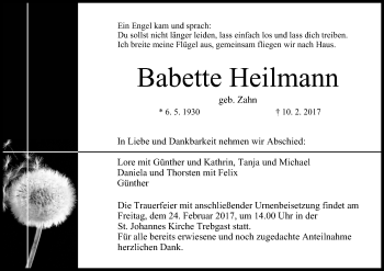 Anzeige von Babette Heilmann von MGO