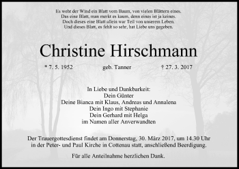 Anzeige von Christine Hirschmann von MGO