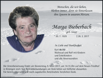 Anzeige von Marga Bieberbach von MGO