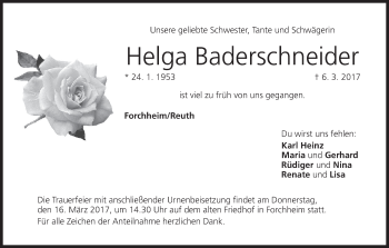 Anzeige von Helga Baderschneider von MGO