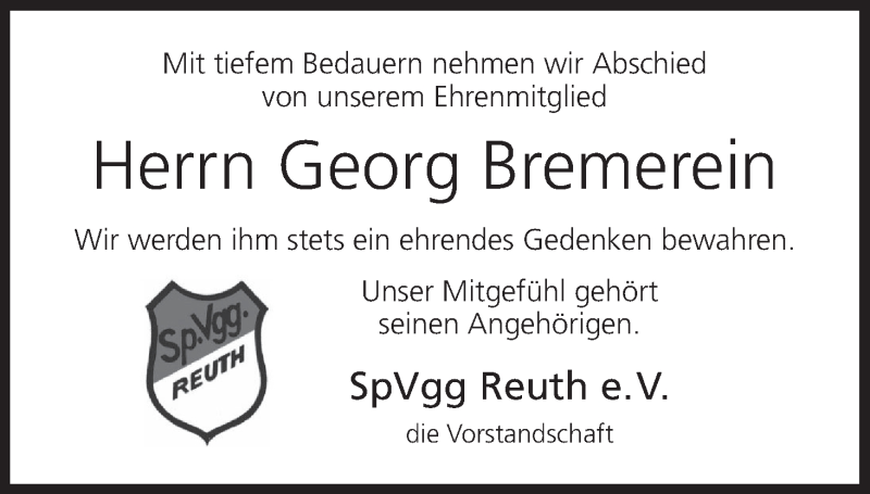  Traueranzeige für Georg Bremerein vom 11.03.2017 aus MGO