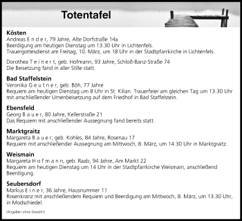 Anzeige von Totentafel vom 07.03.2017 von MGO