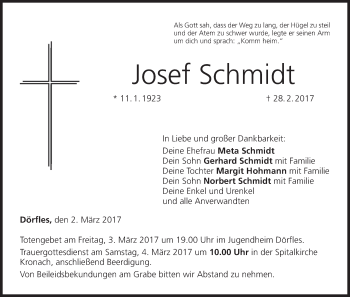 Anzeige von Josef Schmidt von MGO