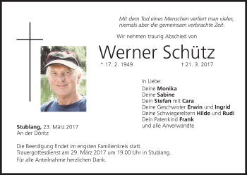 Anzeige von Werner Schütz von MGO