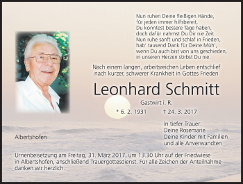 Anzeige von Leonhard Schmitt von MGO