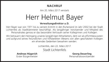 Anzeige von Helmut Bayer von MGO