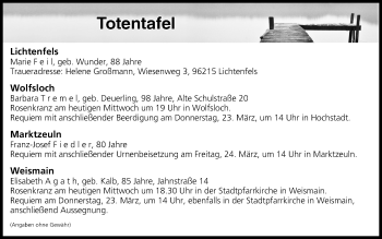 Anzeige von Totentafel vom 22.03.2017 von MGO