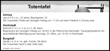 Anzeige von Totentafel vom 24.03.2017 von MGO