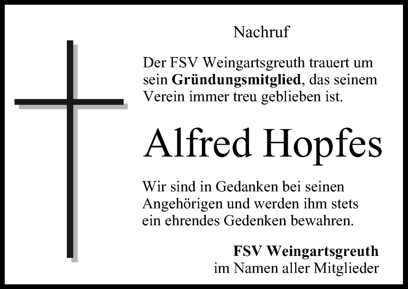  Traueranzeige für Alfred Hopfes vom 29.03.2017 aus MGO