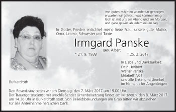 Anzeige von Irmgard Panske von MGO