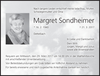 Anzeige von Margret Sondheimer von MGO