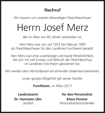 Anzeige von Josef Merz von MGO
